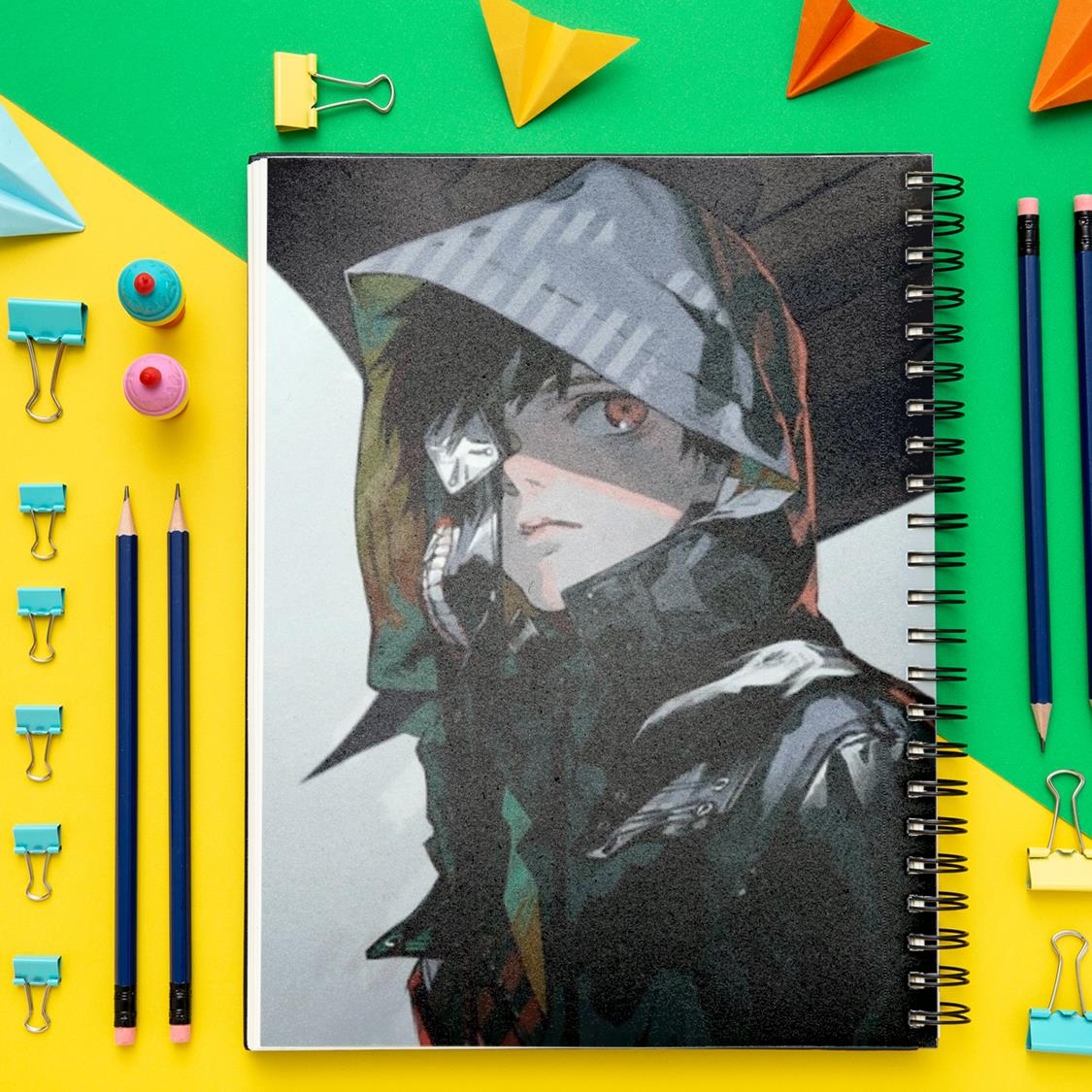 دفتر مشق باژیکان طرح انیمه توکیو غول Tokyo Ghoul کد 20211487 به همراه استیکر لپ تاپ مجموعه 14 عددی