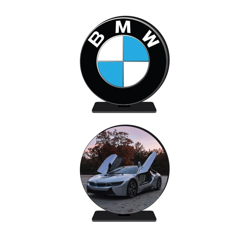 استند رومیزی تزیینی مدل دایره ای طرح ماشین بی ام و مجموعه 2 عددی