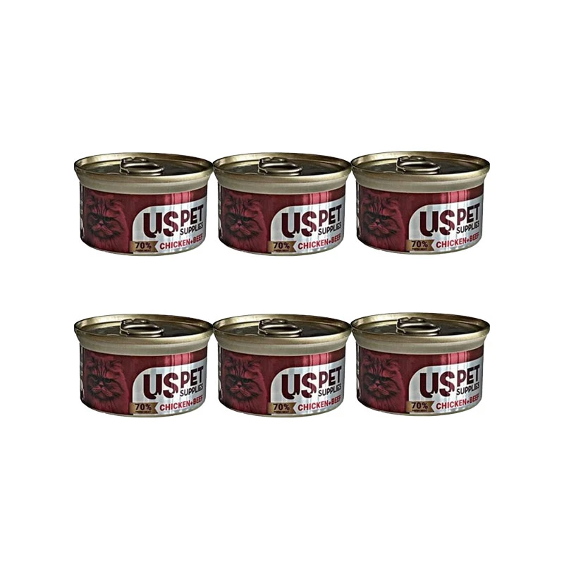 کنسرو غذای گربه بالغ یو اس پت مدل Slice Meat Pack طعم مرغ و گوشت گاو وزن 85 گرم بسته 6 عددی