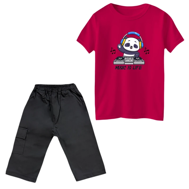 ست تی‌شرت و شلوارک پسرانه مدل پاندا موزیک
