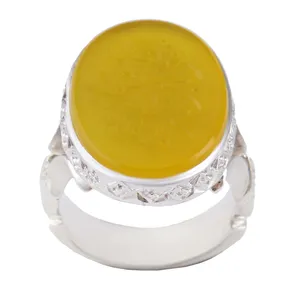 انگشتر نقره مردانه بازرگانی میلادی مدل  عقیق زرد خطاطی یا علی ابن موسی الرضا کد AM_2666