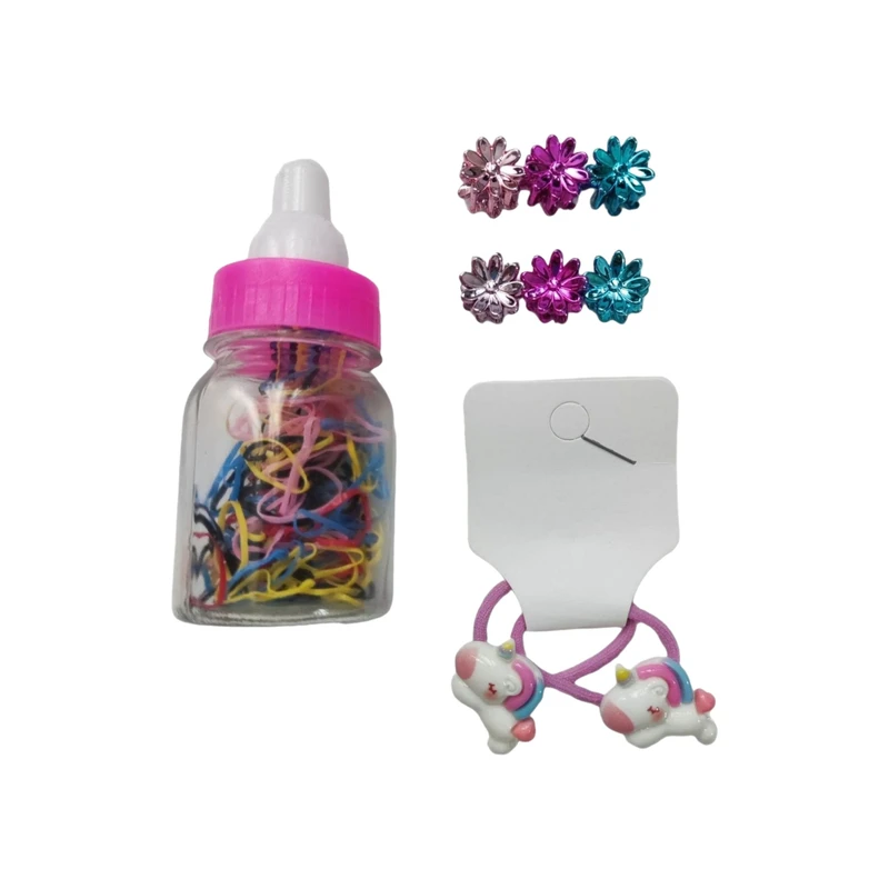 ست کش مو و کلیپس دخترانه مدل یونیکورن بسته ۲۰۰ عددی