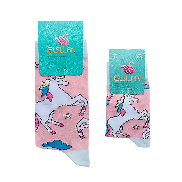 جوراب دخترانه ال سون مدل مدل مادر و کودک طرح یونیکورن کد PH712.2 مجموعه 2 عددی