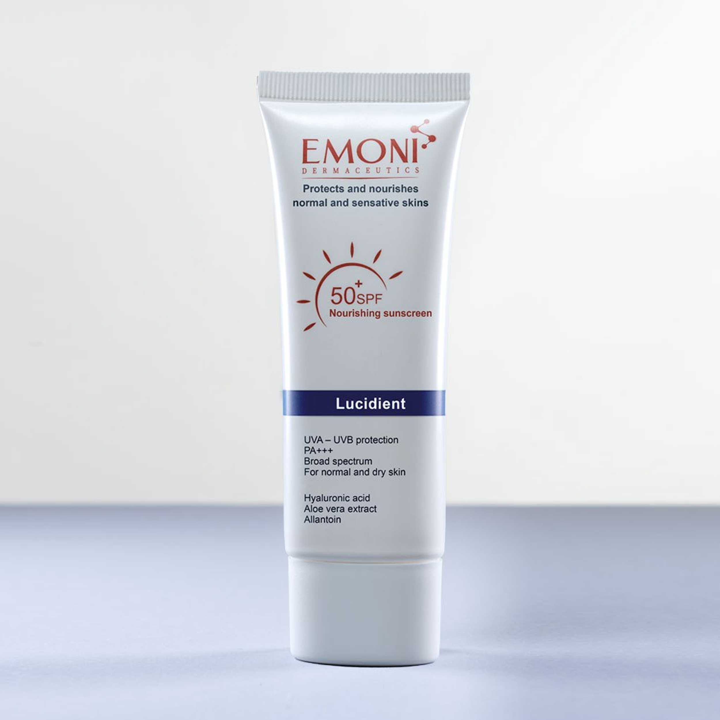 کرم ضد آفتاب بدون رنگ امونی SPF 50 مدل lucidient مناسب پوست های خشک حجم 50 میلی‌لیتر