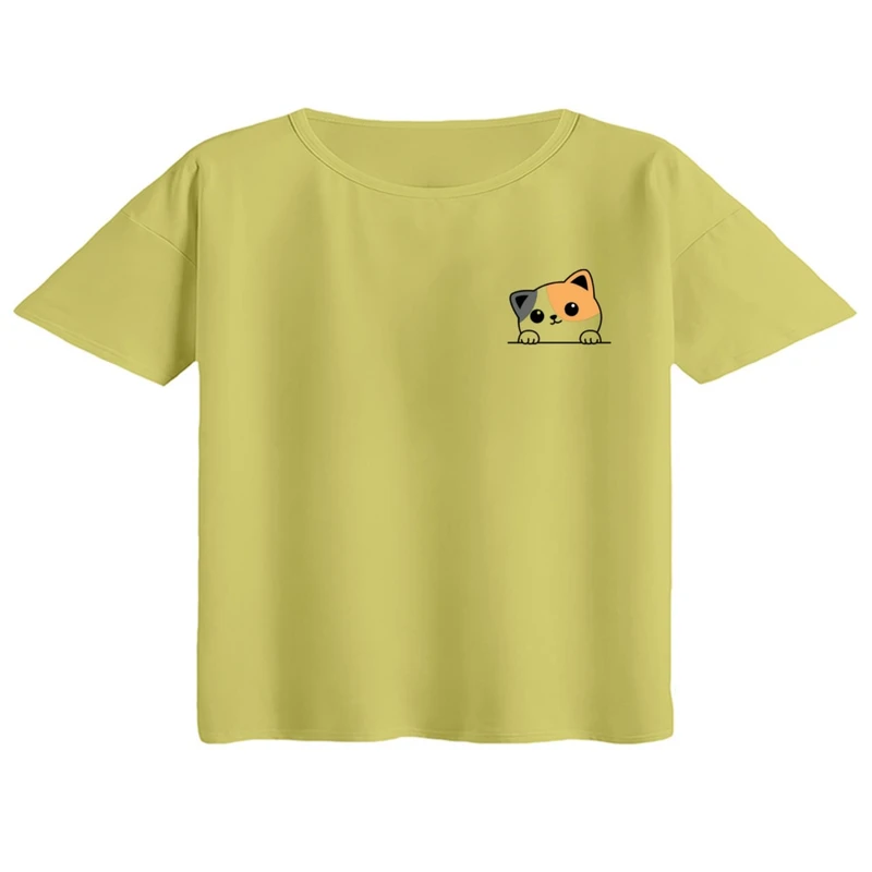 کراپ تی‌شرت آستین کوتاه زنانه مدل گربه کد ۴