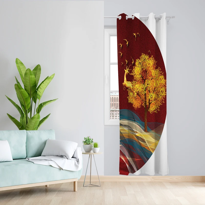 پرده طرح گوزن مدل مخمل پانچی کد 2434 z سایز 140x200 سانتی متر