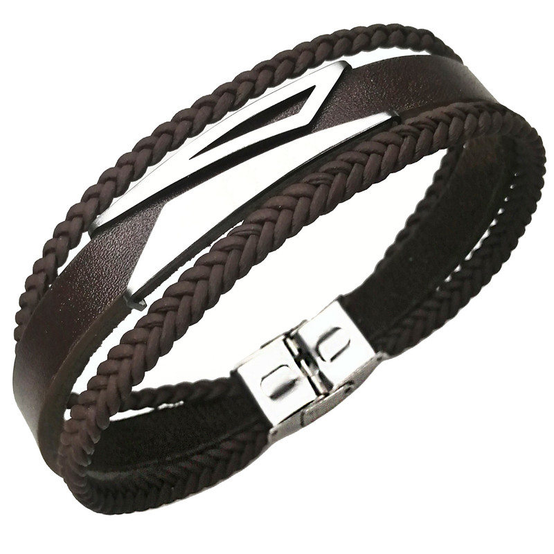دستبند مردانه مدل چرم پلاک مثلث توپر و توخالی 14850