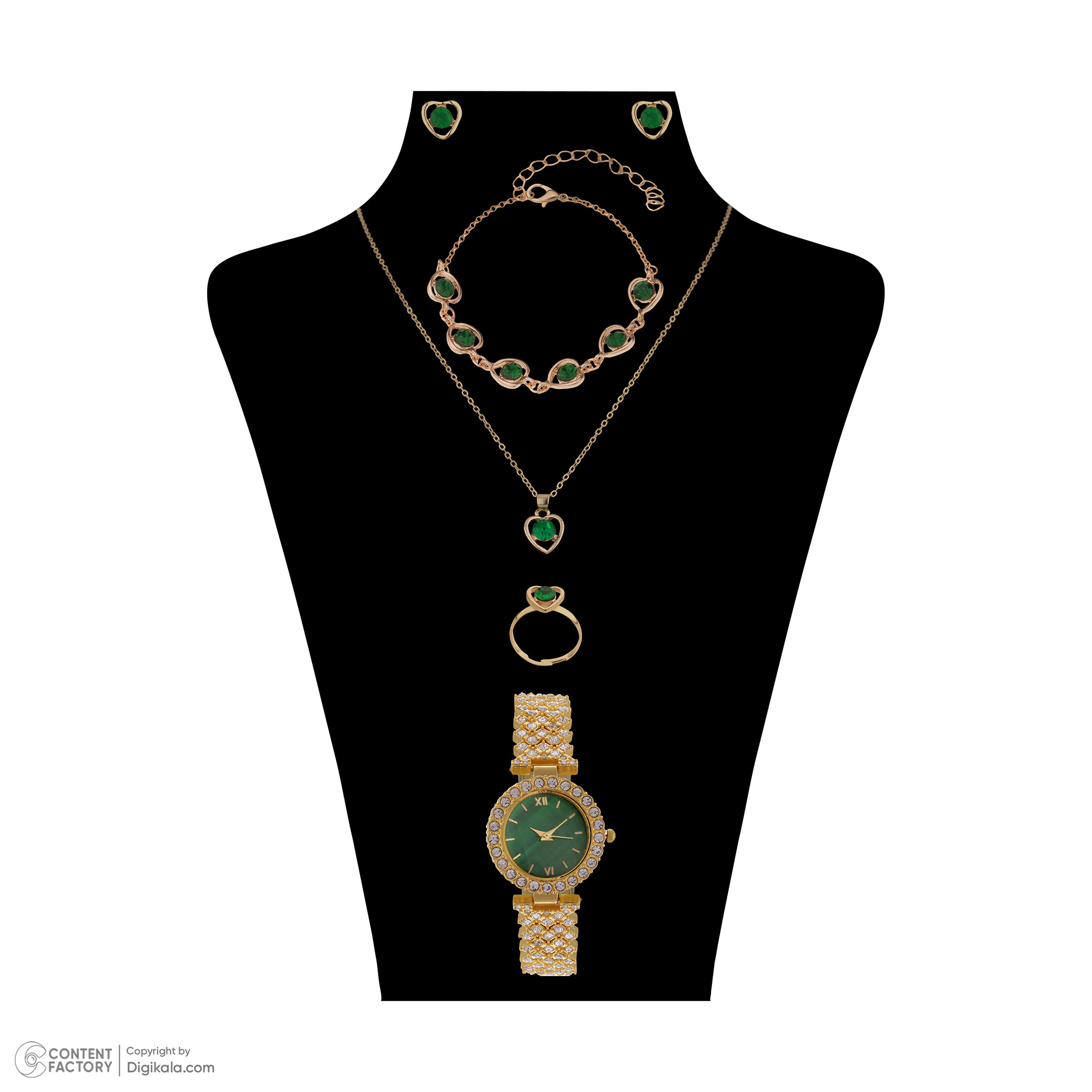 ست ساعت مچی عقربه ای و زیور آلات زنانه مدل ST-01