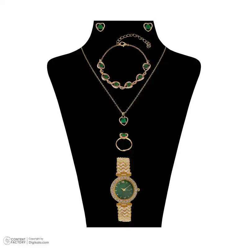 ست ساعت مچی عقربه ای و زیور آلات زنانه مدل ST-01