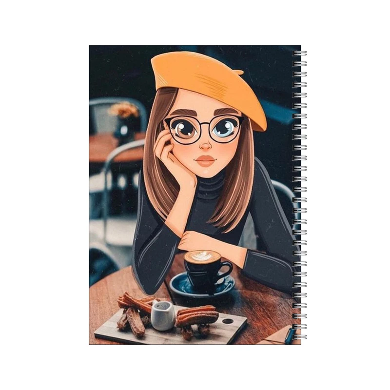 دفتر مشق 50 برگ بامبیلیپ طرح دختر و کافه و قهوه کد 7967563