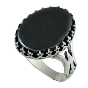 انگشتر نقره مردانه مدل سر نیزه جزع کد 1