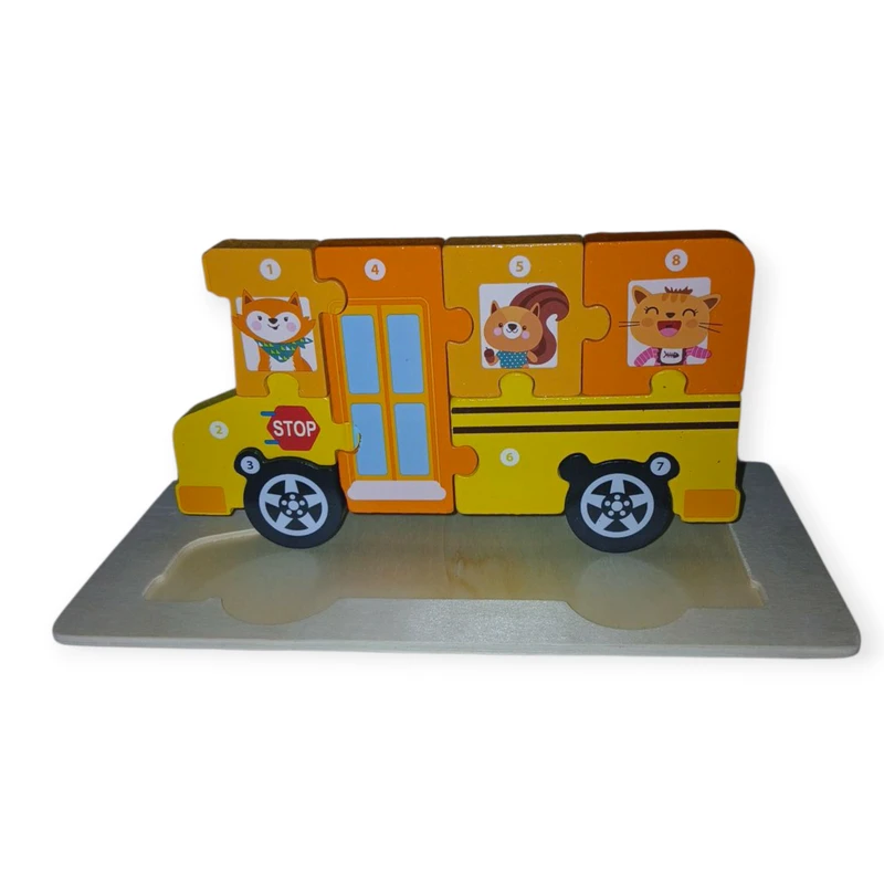 پازل آموزشی مدل چوبی برجسته طرح اتوبوس مدرسه