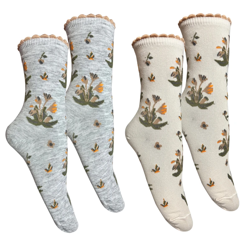 جوراب ساق بلند زنانه تن پوش هنگامه مدل گلدار کش کنگره ای TK مجموعه 2 عددی