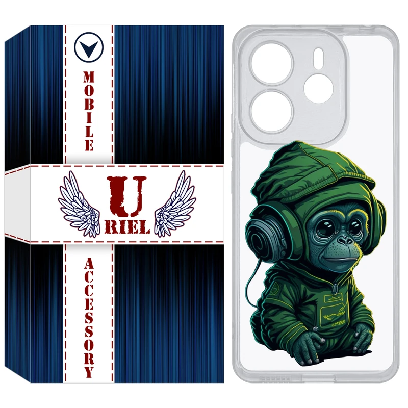 کاور یوریل مدل Clear کد 45 طرح میمون سبز مناسب برای گوشی موبایل شیائومی Redmi Note 14 4G