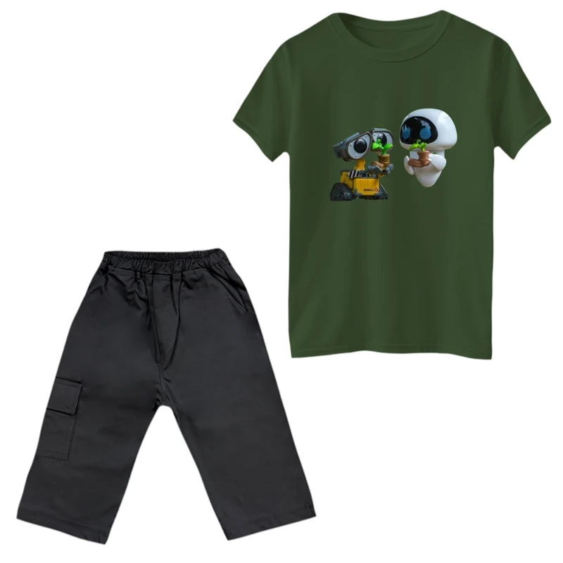 ست تی‌شرت و شلوارک پسرانه مدل والی و ربات