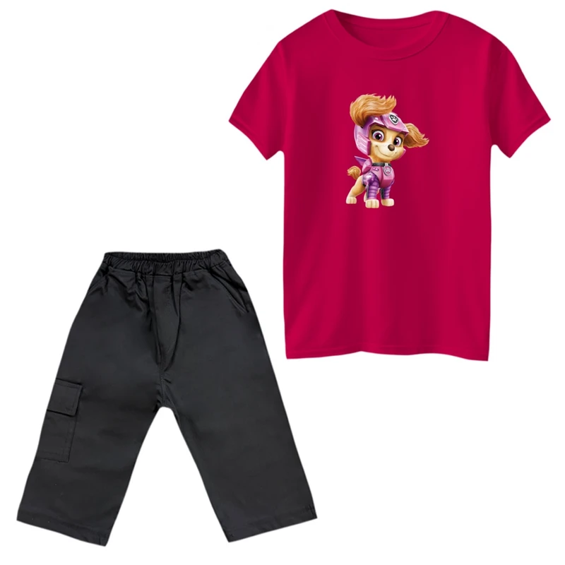 ست تی‌شرت و شلوارک دخترانه مدل سگ نگهبان کد 10