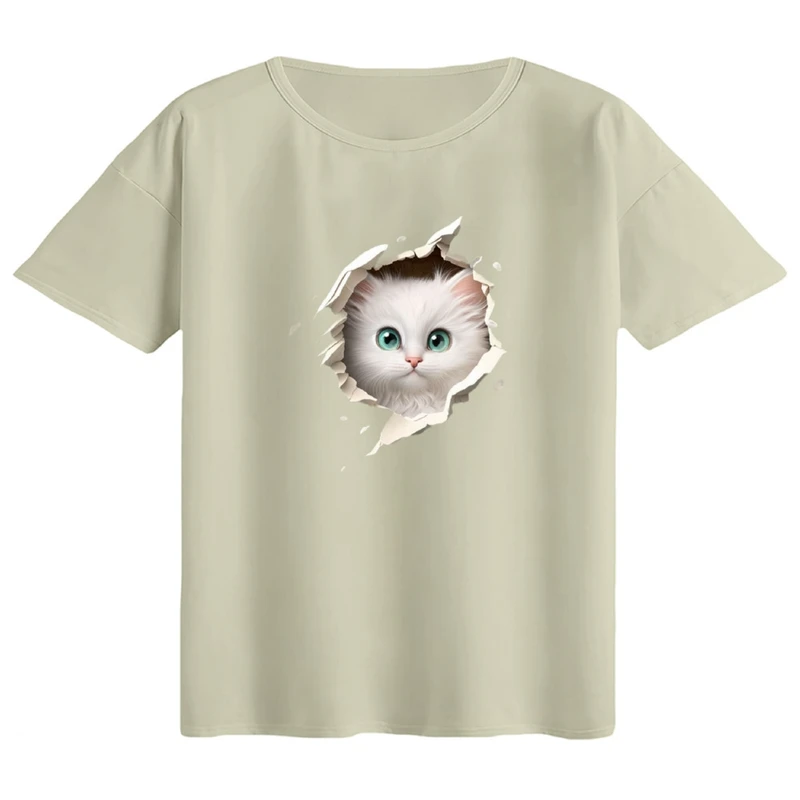 تی‌شرت اورسایز آستین کوتاه زنانه مدل باکسی طرح گربه کد۳
