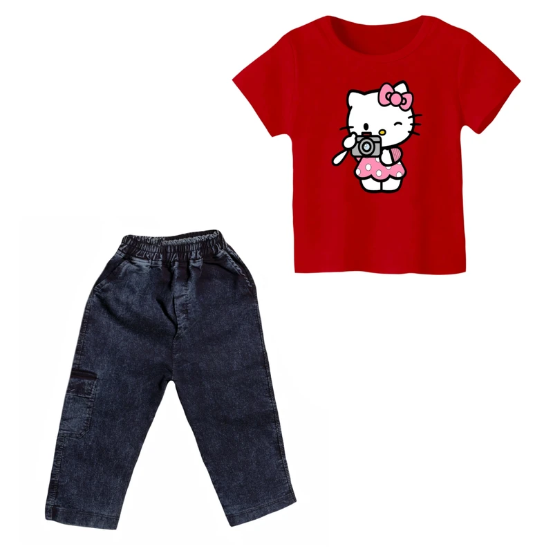 ست تی شرت و شلوارک دخترانه مدل کیتی کد 07