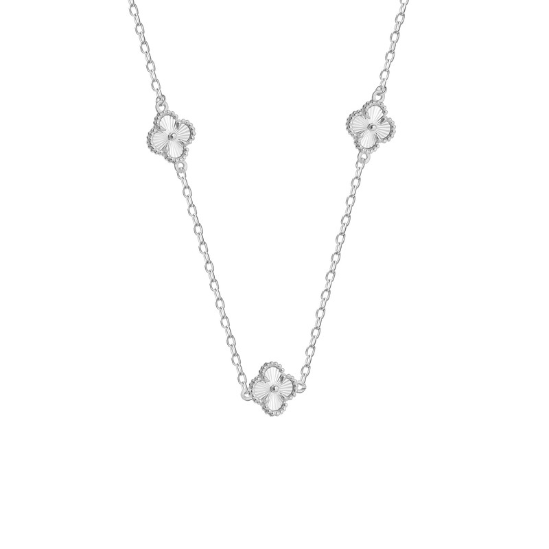 گردنبند طلا 18 عیار زنانه با زنجیر مینیمال ماوی گالری مدل سه تاینی الحمبرا همتا صدف