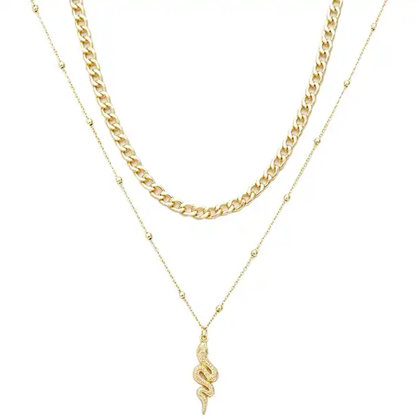 گردنبند زنانه مدل 2 لاین طرح مار