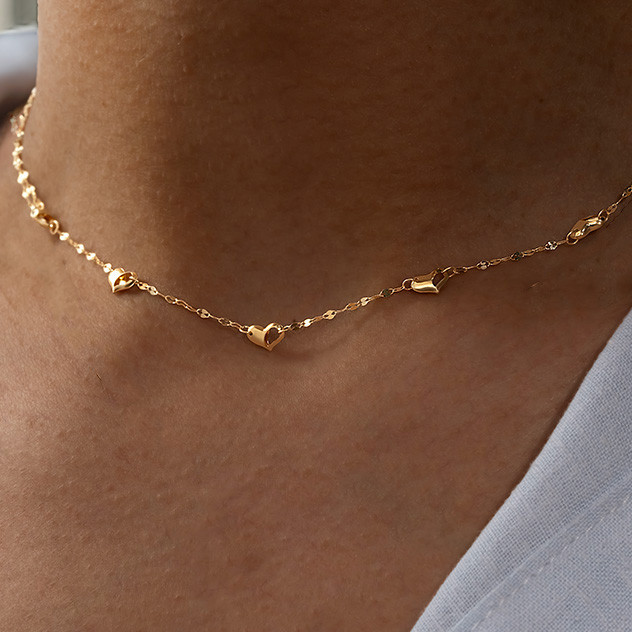 گردنبند طلا 18 عیار زنانه با زنجیر مینیمال ماوی گالری مدل استار و پنج قلب