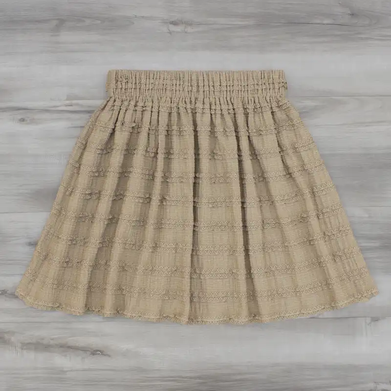 دامن چین‌دار زنانه مدل طبقه ای کد 2 رنگ کرم