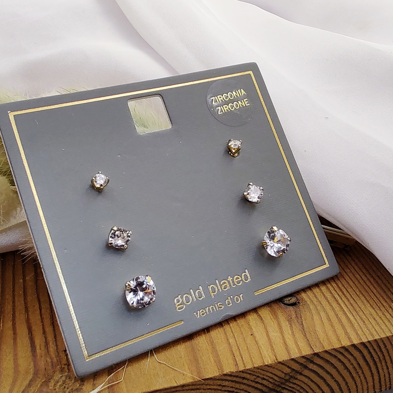 گوشواره زنانه مدل تک نگین مجموعه 3 عددی