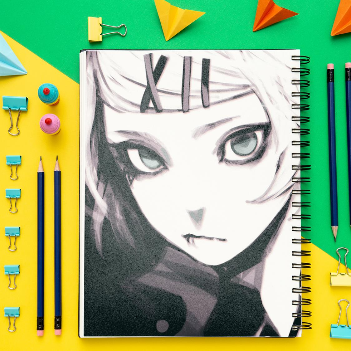 دفتر مشق باژیکان طرح انیمه توکیو غول Tokyo Ghoul کد 20211477 به همراه استیکر لپ تاپ مجموعه 14 عددی