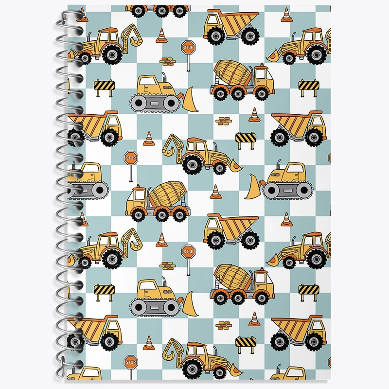 دفتر زبان 50 برگ خندالو مدل دو خط طرح پترن ماشین و جرثقیل کد N576