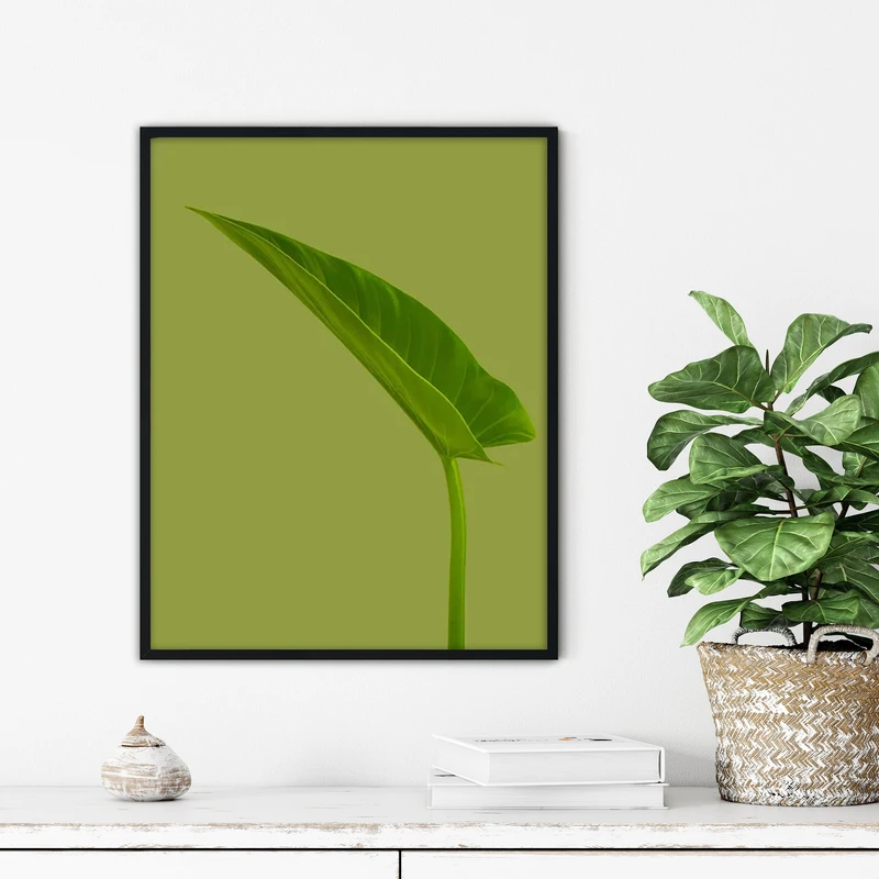 تابلو آتریسا طرح برگ سبز مدرن مدل ATFF290 فریم مشکی