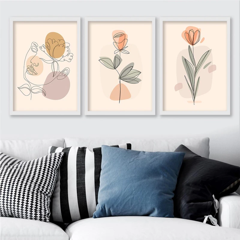 تابلو صبا طرح مدل لاین آرت مینیمال کد SFW2301w مجموعه 3 عددی