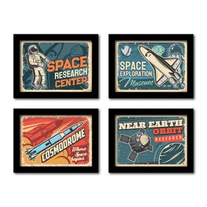 تابلو مدل ناسا و فضا طرح space and the rockets مجموعه 4 عددی
