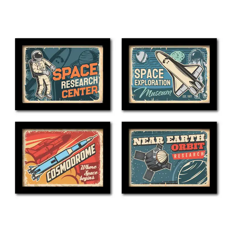 تابلو مدل ناسا و فضا طرح space and the rockets مجموعه 4 عددی