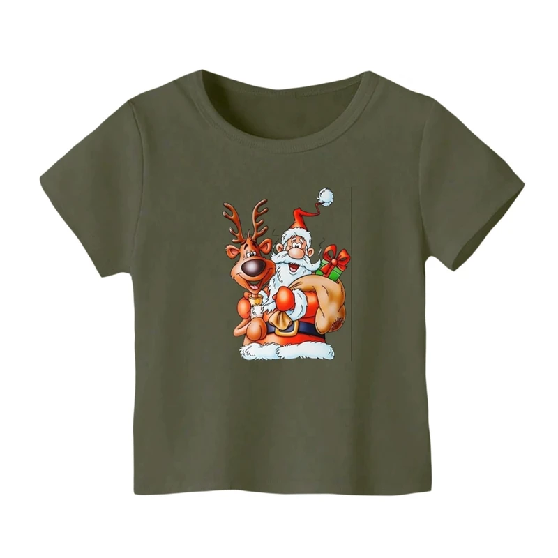 تی شرت آستین کوتاه بچگانه مدل بابانوئل و گوزن کریسمس کد 8