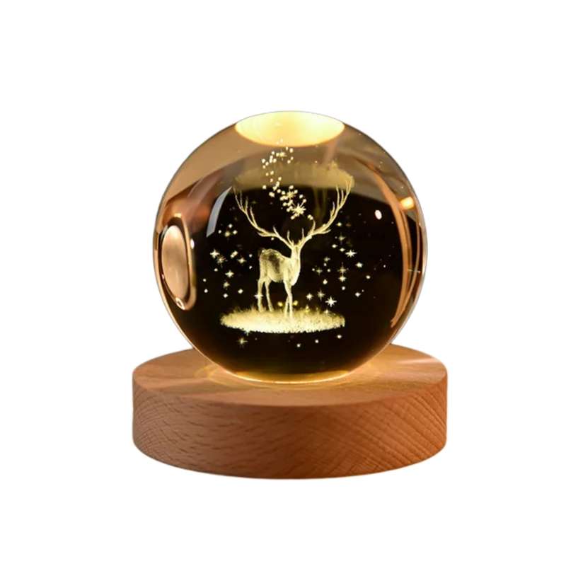 چراغ خواب مدل گوی کریستالی طرح گوزن 3D