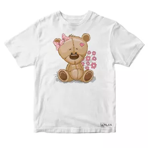 تی شرت آستین کوتاه دخترانه مدل خرس کوچولو کد WK35 رنگ سفید