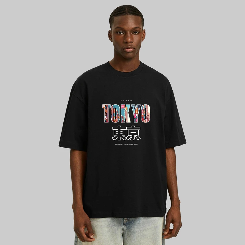 تی شرت مردانه آستین سه ربع پنبه دورو مدل tokyo