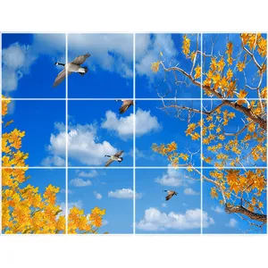 تایل سقفی آسمان مجازی طرح آسمان و درخت پاییزی کد ST 1059-12 سایز 60x60 سانتی متر مجموعه 12 عددی 