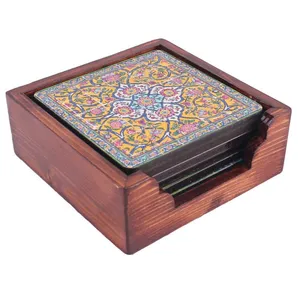 زیر لیوانی چوبی طرح گل اطلسی کد 8014 مجموعه 6 عددی