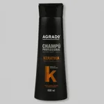 شامپو کراتینه آگرادو مدل KERATIN حجم 400 میلی‌لیتر، صاف‌کننده، ترمیم‌کننده، نرم‌کننده، براق‌کننده، مناسب انواع موهای شکننده، فر، آسیب‌دیده و نازک، حاوی کراتین هیدرولیز شده و ویتامین E