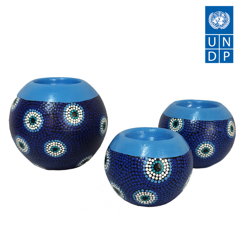 شمعدان سفالی مدل نقطه کوبی مجموعه 3 عددی