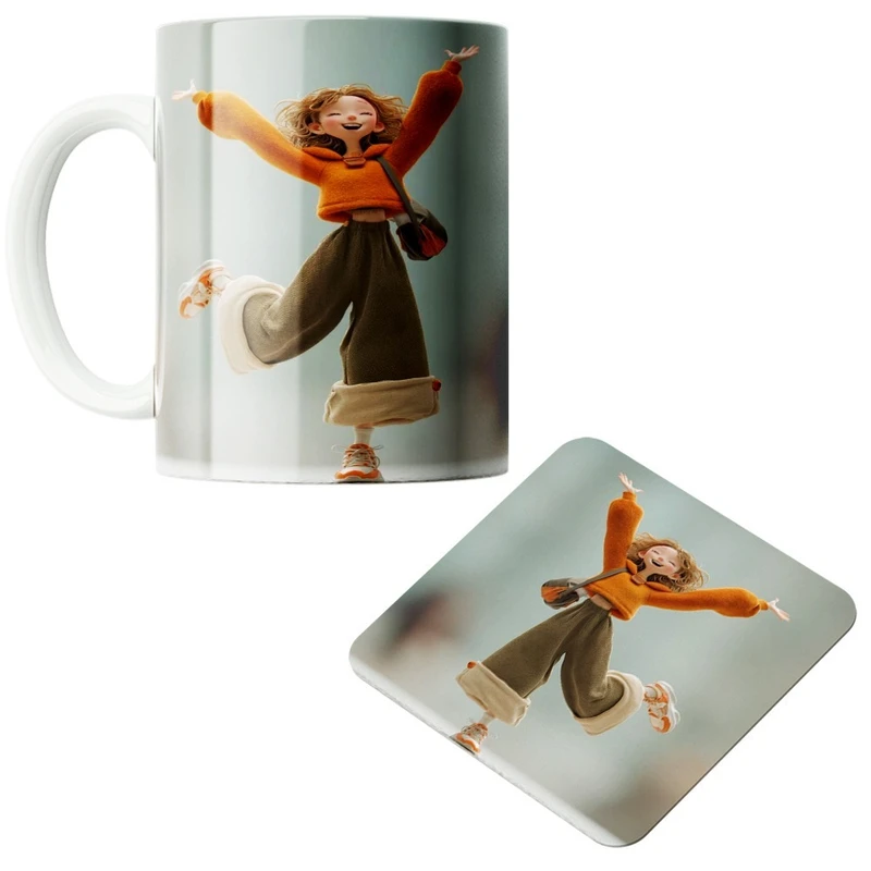 ماگ پاد آفرین مدل دختر شاد کد888 به همراه زیر لیوانی 