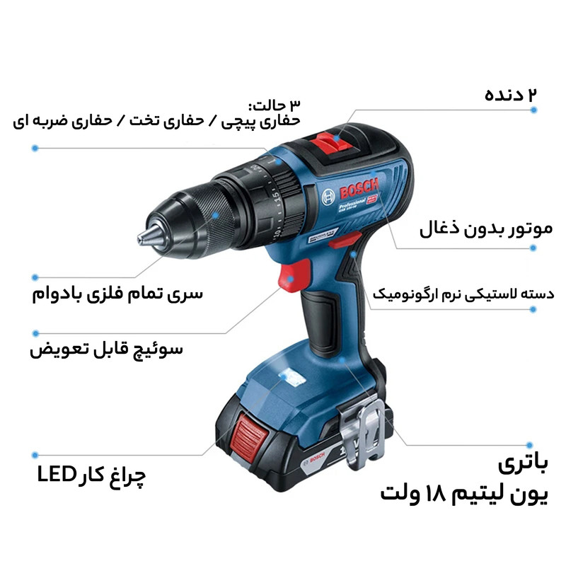 دریل شارژی چکشی بوش مدل GSB 18V-50 Brushless BOX
