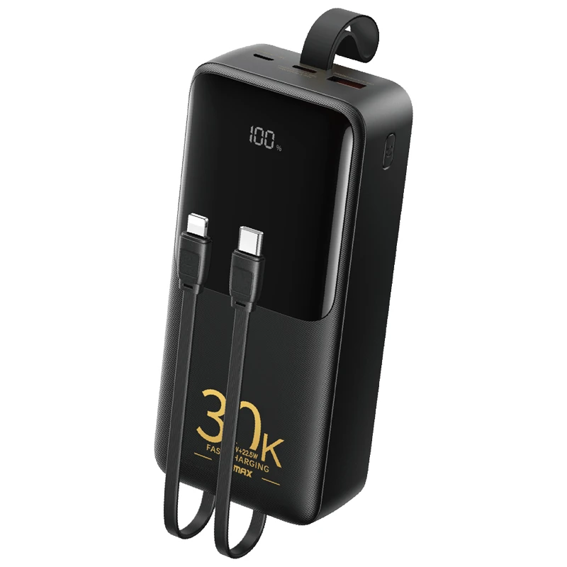 پاوربانک 22.5 وات ریمکس مدل RPP-440 ظرفیت 30000 میلی آمپر ساعت به همراه کابل USB-C و لایتنینگ