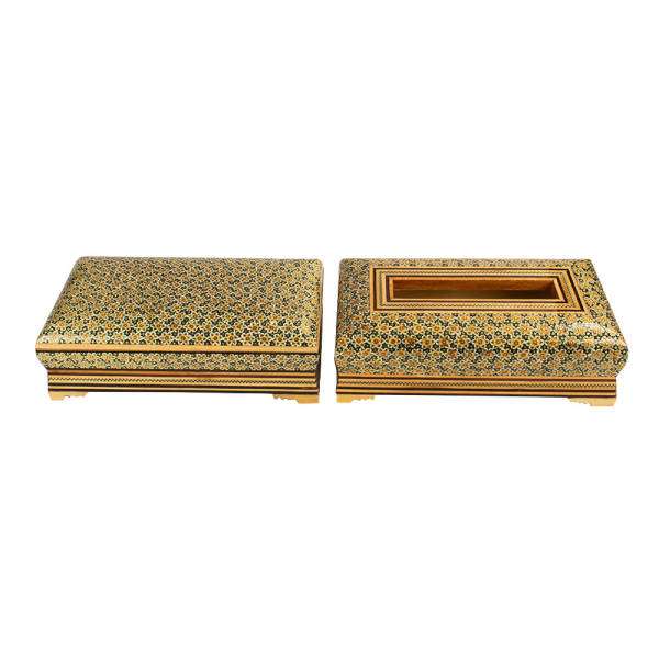 ست جعبه دستمال کاغذی و جعبه کارد و چنگال خاتم کاری کد M26