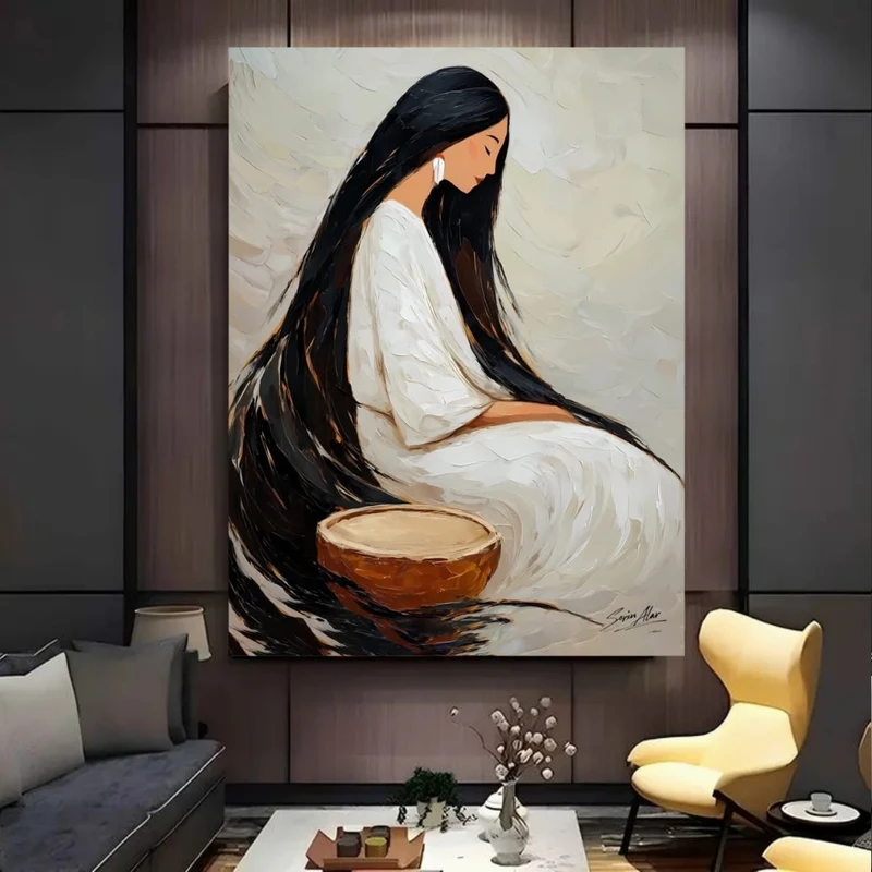 پوستر پارچه ای طرح مخمل  زن سرخپوست مدل نقاشی کد FP106511