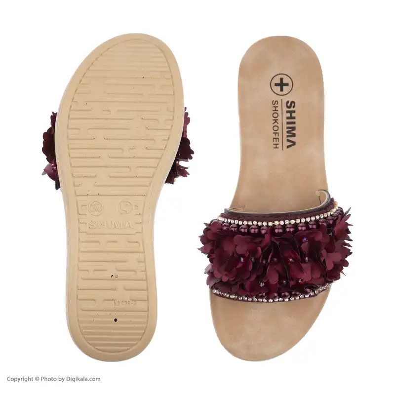 دمپایی زنانه شیما مدل شکوفهرنگ زرشکی