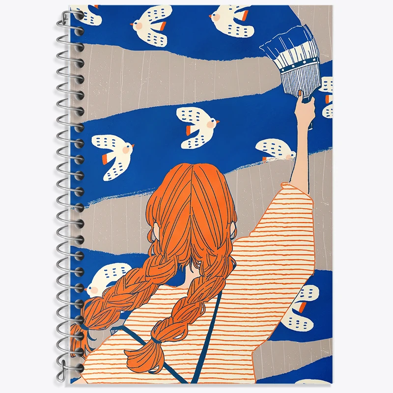 دفتر زبان 50 برگ خندالو مدل سه خط طرح دختر نقاش کد F7373