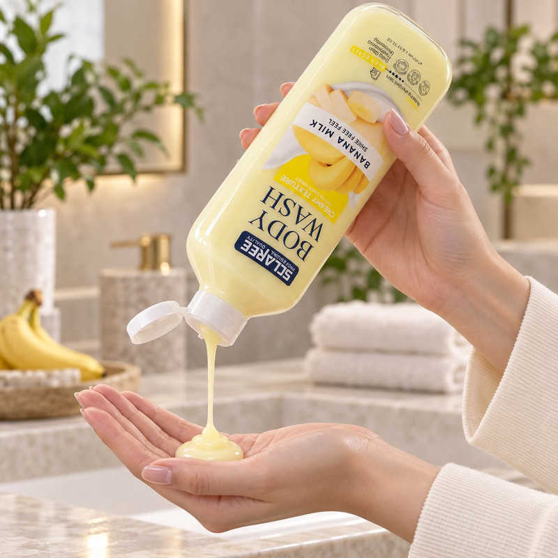 شامپو بدن کرمی اسکلاره مدل Banana Milk با رایحه شیر موز مناسب انواع پوست حجم 400 میلی لیتر