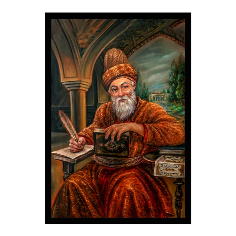 تابلو بکلیت طرح نقاشی رنگ روغن شاعر صائب تبریزی مدل B-S10652 فریم مشکی